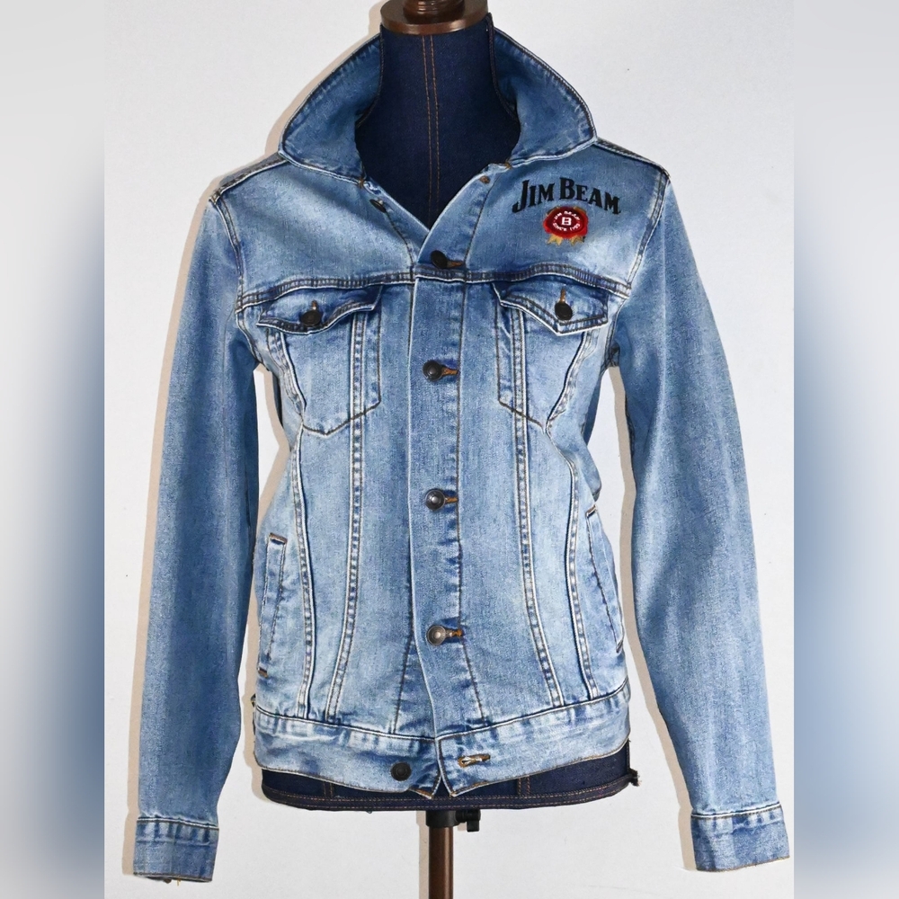 Ladies Jim Beam Blue Denim Button Jacket XS Party, Fun, Chic, Historic, Country